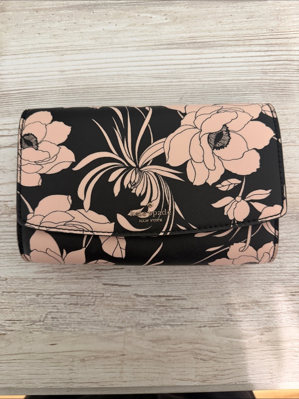 kate spade Black with Blush Floral Continental Wallet